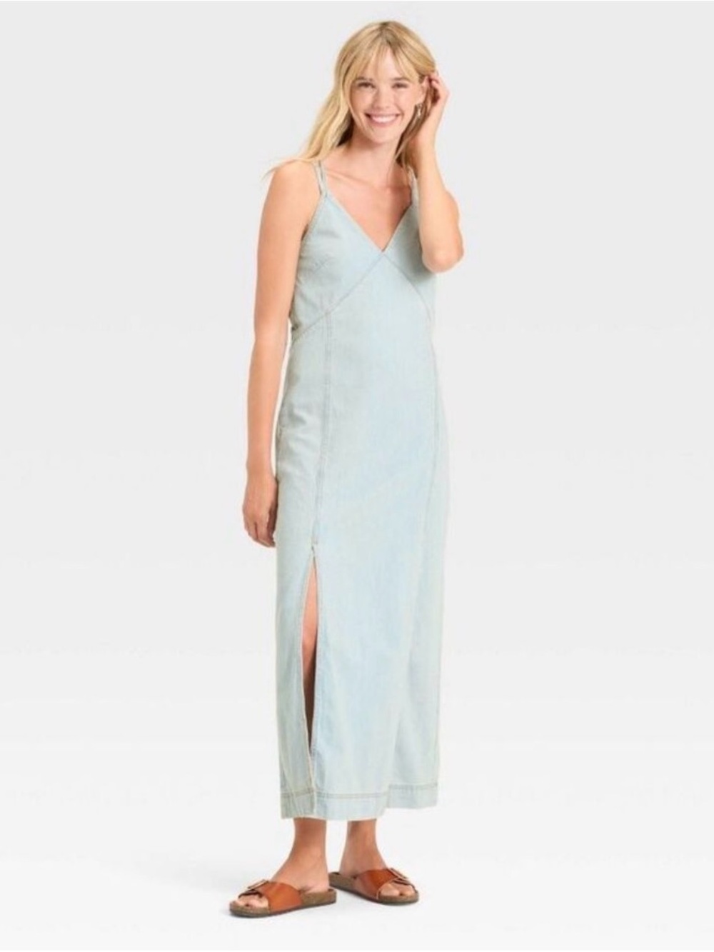 Universal Thread Light Blue Strapless Maxi Dress with Side Slit new with tag